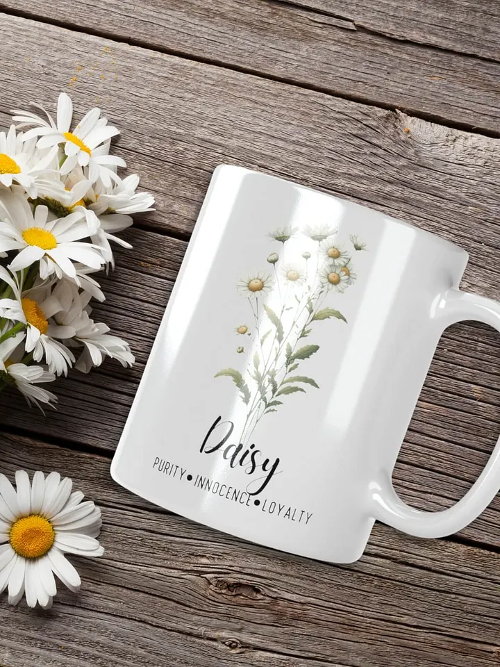Daisy Ceramic White Mug: Purity, Innocence, Loyalty April Birth Month Flower product image (2)