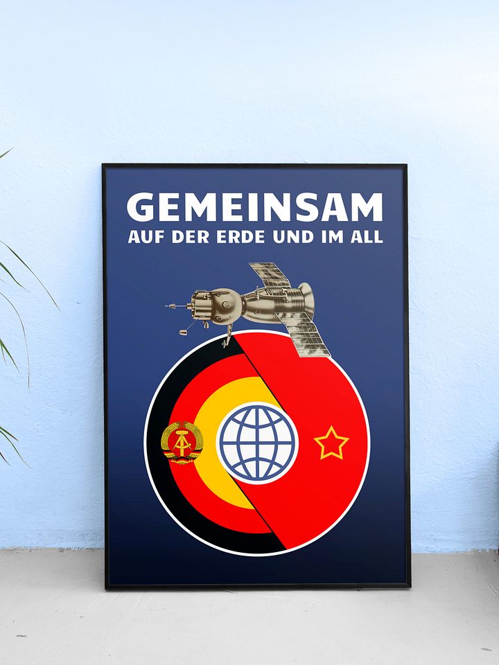 GDR/DDR and USSR in space, 1970s — Soviet vintage space art poster, soviet retro poster product image (1)