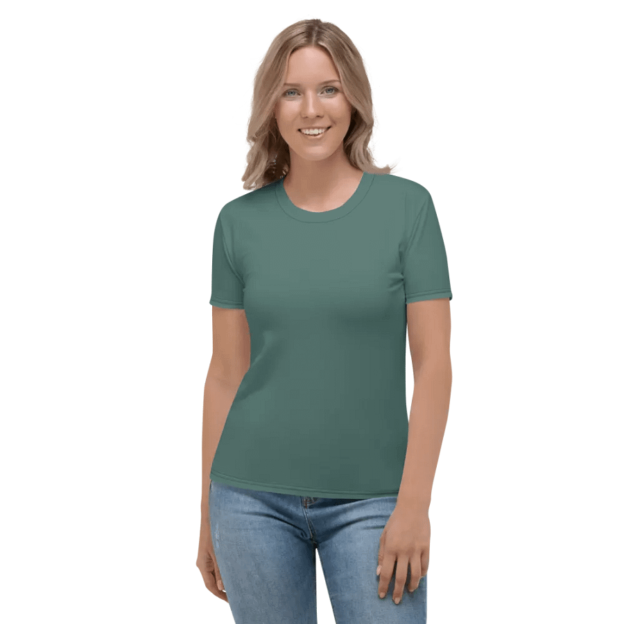 Plain Medium Dark Green Soft Summer Women's Crewneck Polyester Heavyweight Premium T-Shirt by Treasure Pie product image (3)