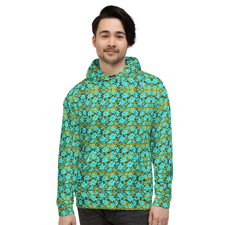 Abstract Distressed Green Flowers on a Grungy Yellow Background Unisex Hoodie product image (2)