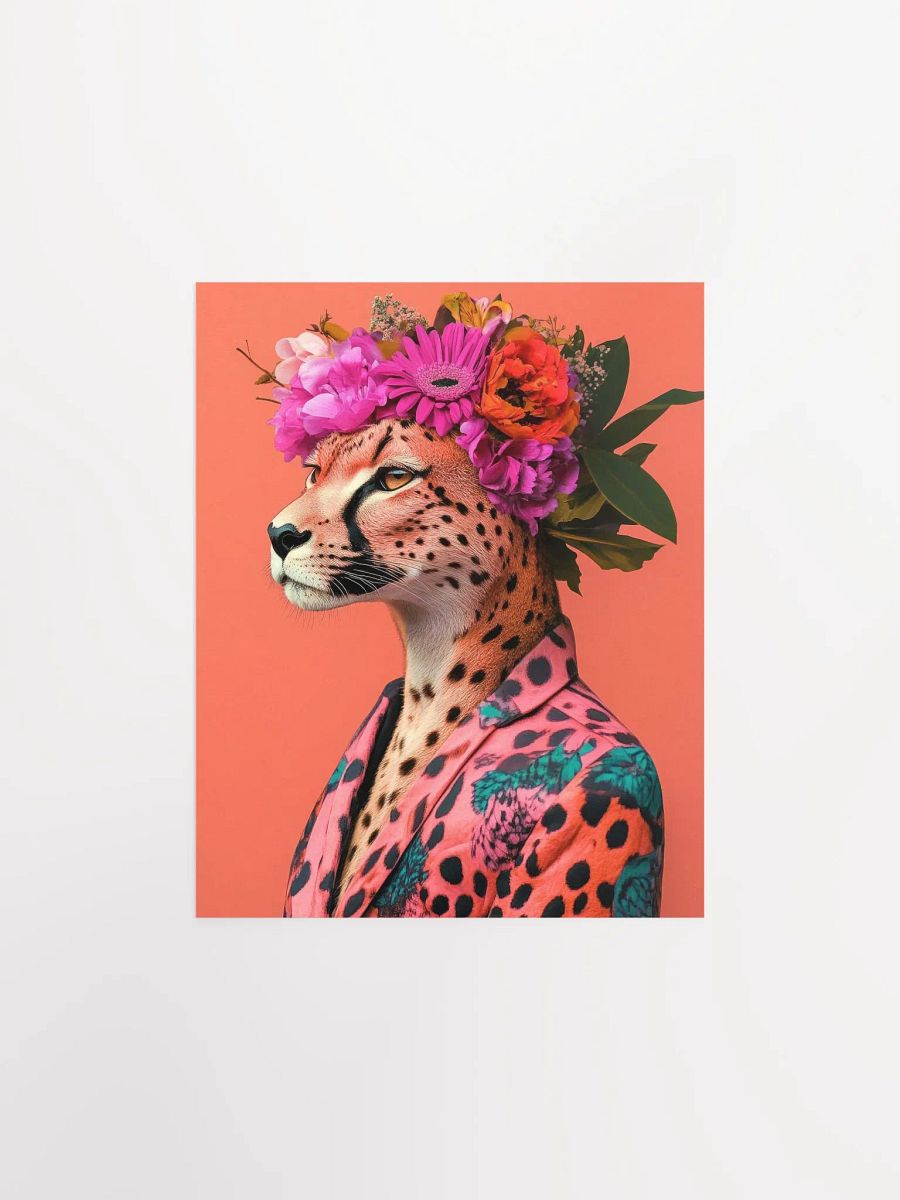 Cheetah Wearing Floral Wreath and Funky Jacket Animal Fashion Art Print product image (28)