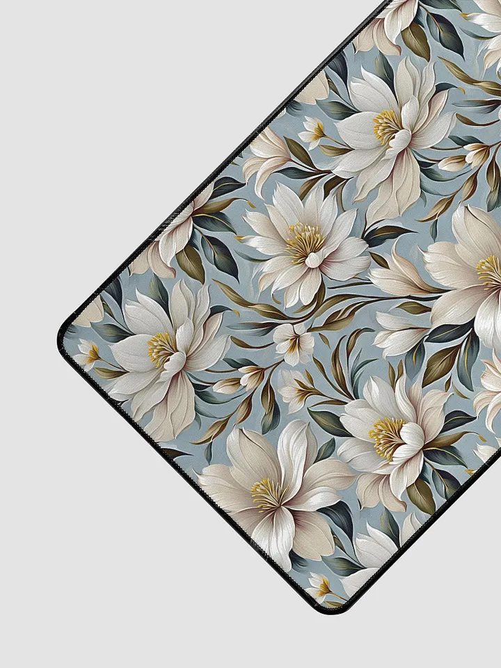 Desk Mat (31.5x15.5 inches) - White and Beige Flowers on a Light Blue Background product image (2)