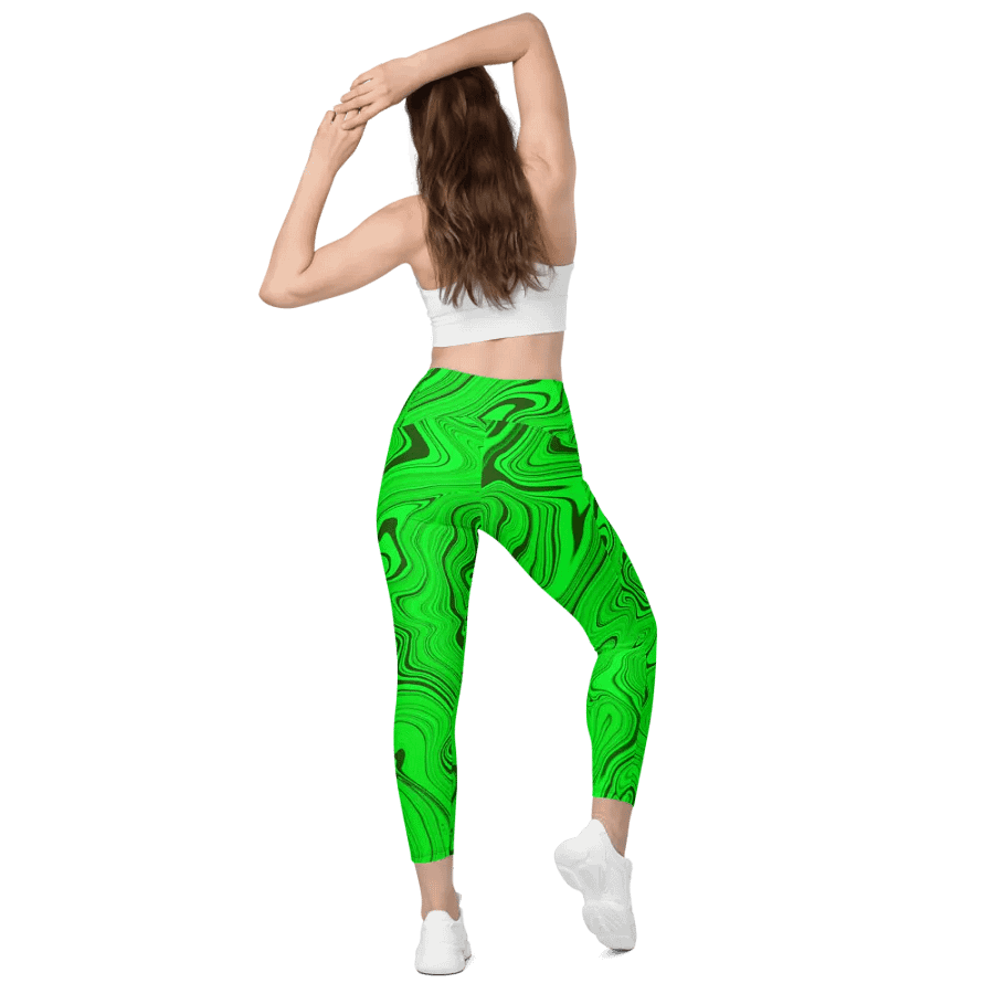 Leggings with Pockets - Green Liquid Swirls product image (6)