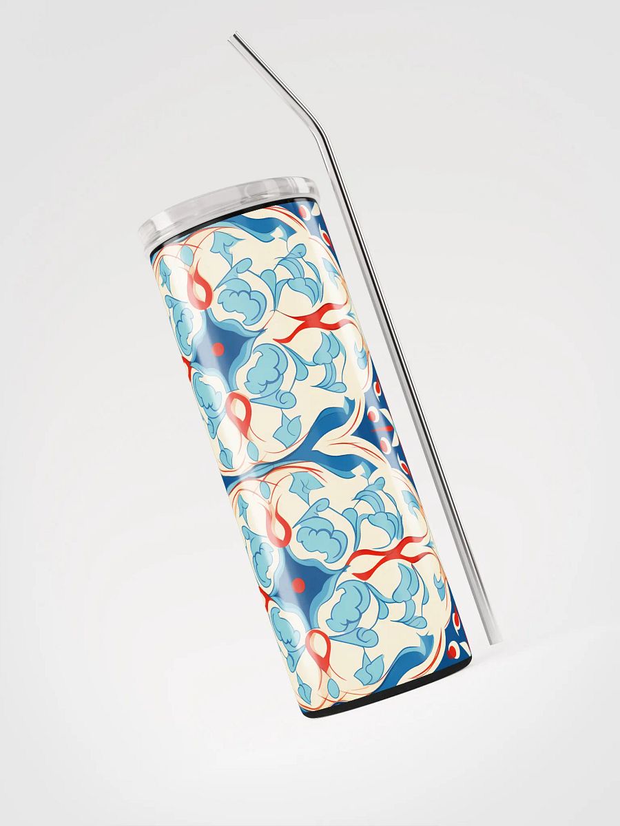 Colorful Pattern, Red, White, and Blue Flowers Skinny Tumbler with Straw, 20oz product image (6)