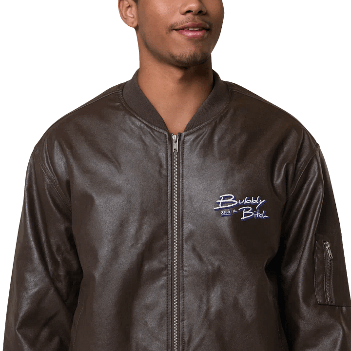 Bubbly and a B (navy shadow design) faux leather bomber jacket product image (1)