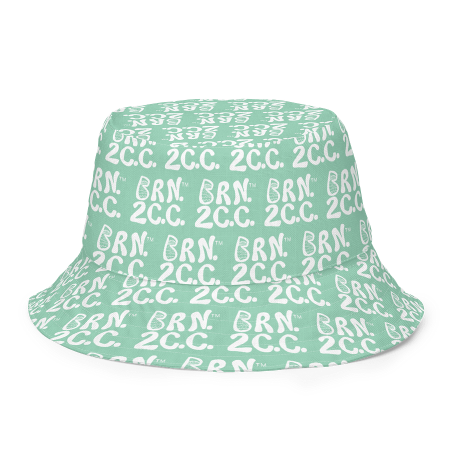 Adults Unisex | Reversible Bucket Hat | BOURNE to Cape Cod™ x BRN.2C.C.™ All-Over Logo Print | Coastal Style Sun Hat | Vista Blue Green & White product image (7)