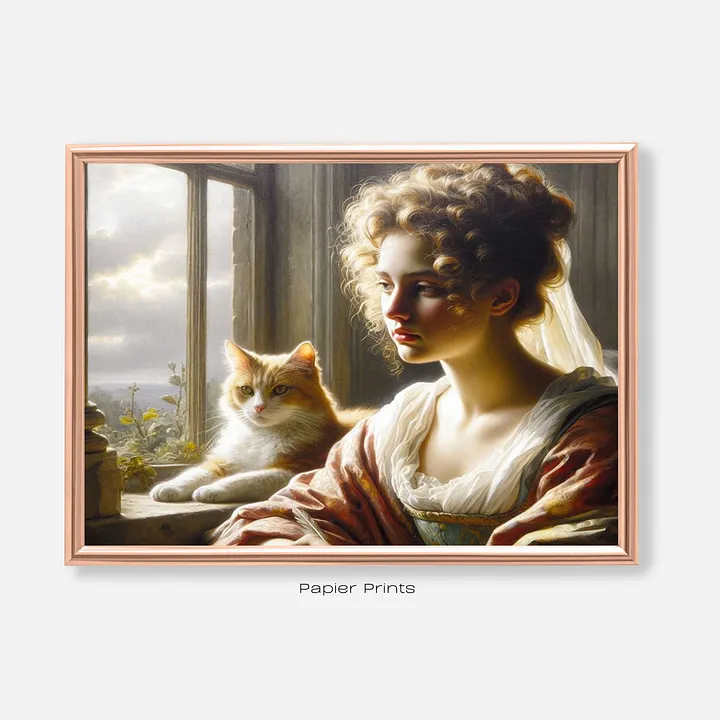 Timeless Reflection: Vintage Oil Painting of a Pensive Young Woman product image (1)