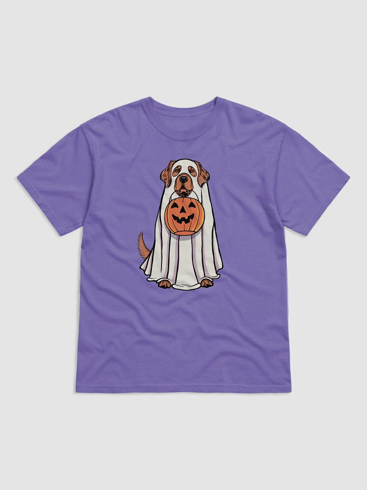 Funny Halloween Red Golden Retriever T-Shirt | Funny Goldie Wearing a Ghost Costume and Holding a Pumpkin Basket product image (1)