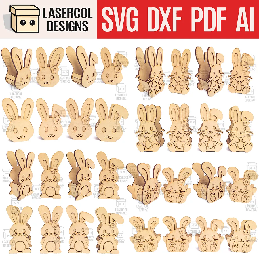 Easter Bunny Basket Bundle (Set 1-2-3-4) - Laser Cut Files product image (1)