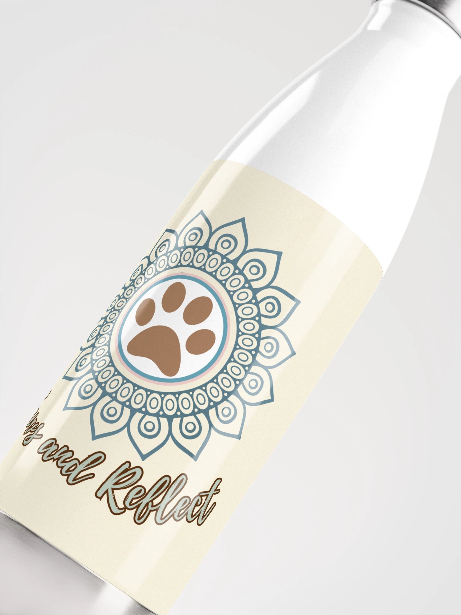 Paws and Reflect Mandala Paw Print Double-Wall Stainless Steel Water Bottle - Apricot White product image (5)