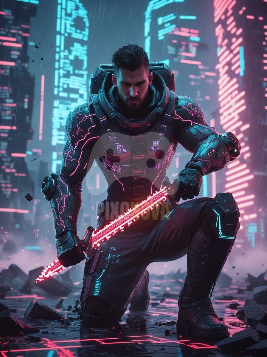 Final Respawn Protocol – Vertical Cyberpunk Artwork (4 Versions, PNG & PDF, 896x1344 px) product image (4)