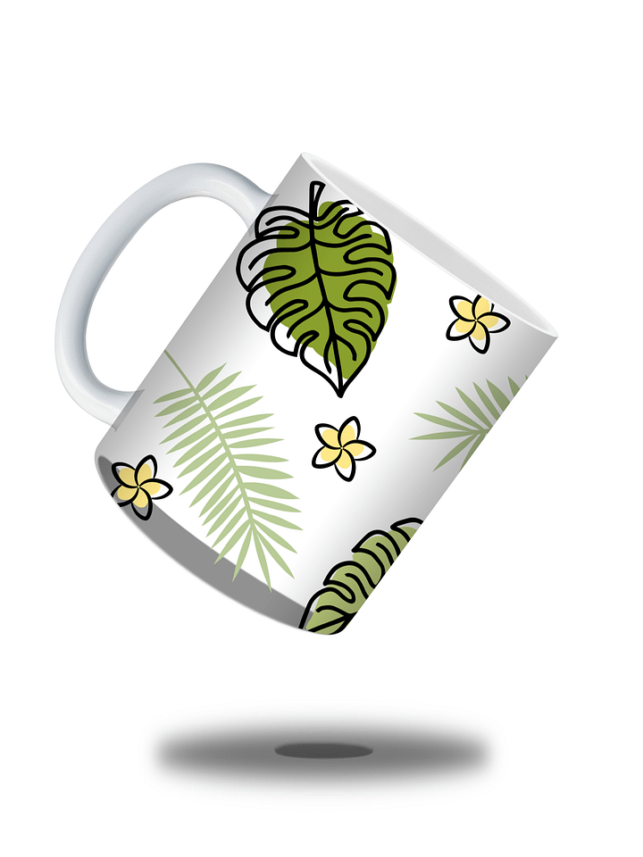 (Black Border) Monstera Tropical Leaves and Flowers 11oz Coffee Mug – Nature-Inspired Ceramic Cup with Monstera and Floral Design – Perfect Gift for Plant Lovers product image (1)