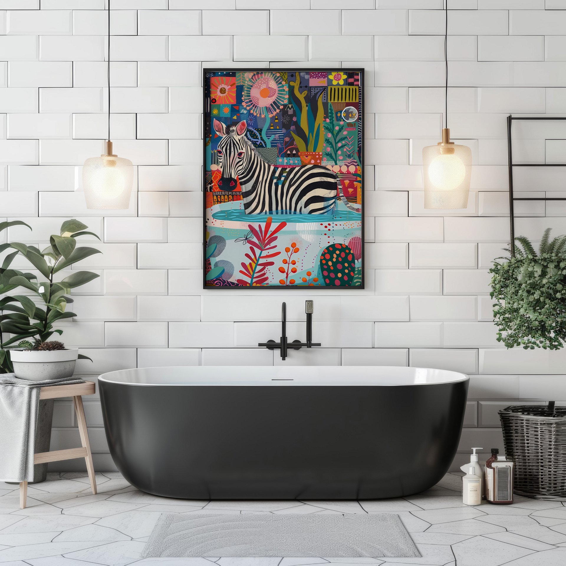 Zebra in Bathtub Maximalist Bathroom Art Print product image (2)