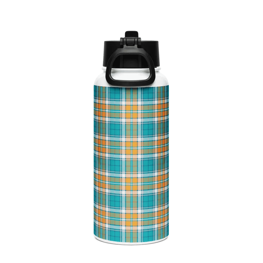 Turquoise and Orange Sporty Plaid Water Bottle product image (3)