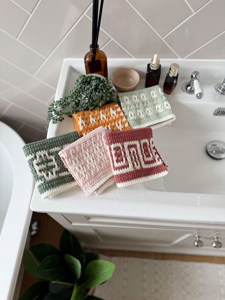 CROCHET PATTERN & VIDEO - 5 Inset Mosaic Crochet Washcloth Patterns product image (2)