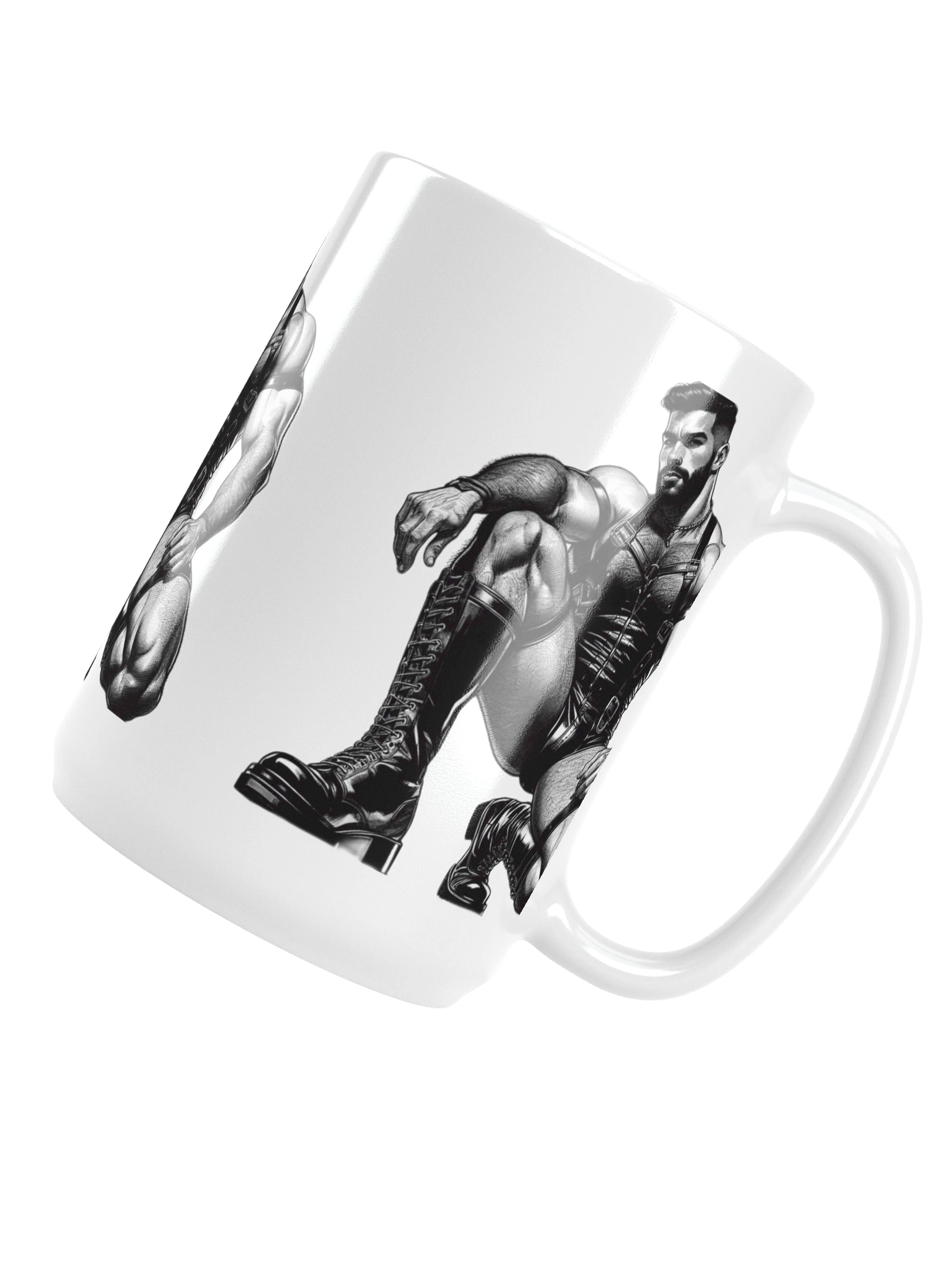 Gay Leather Top Man Leder Pride Daddy Tom of Finland Tribute Graphic Design White Glossy Mug product image (5)