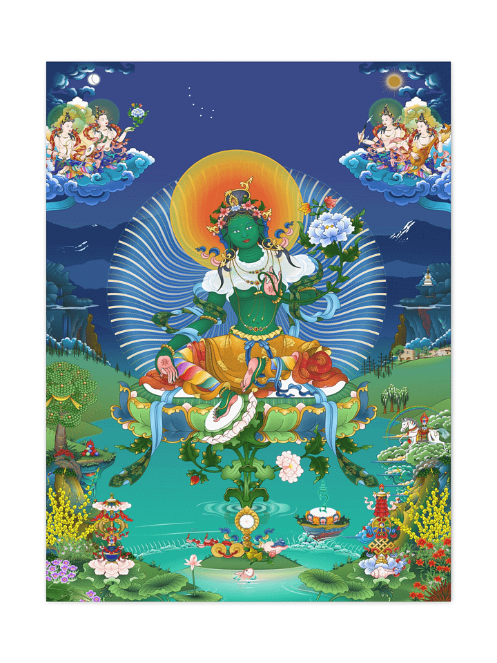 Green Tara in Tushita thangka canvas print product image (1)