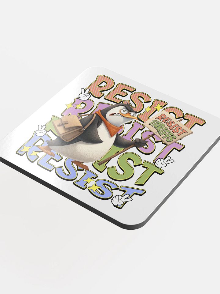 Resist Tariffs Penguin Funky Glossed Cork Coaster product image (1)
