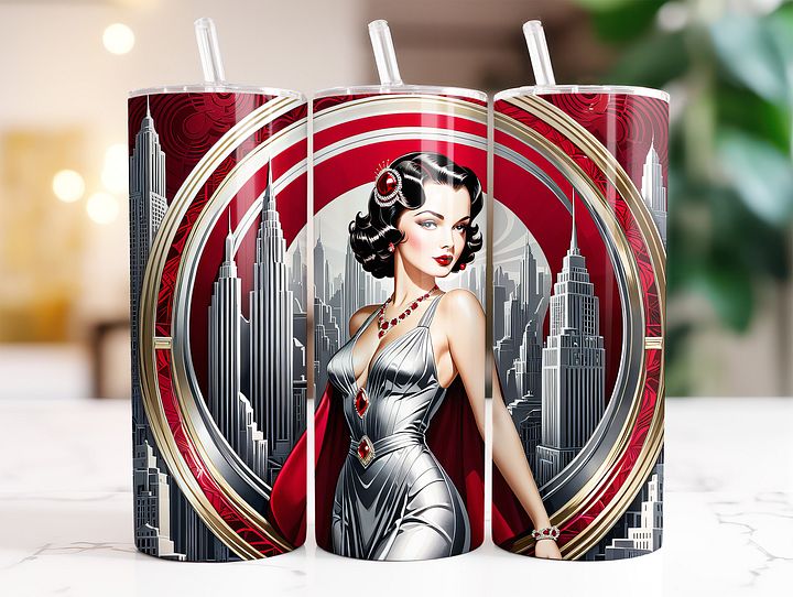 Art Deco Flapper Girl 20 oz Skinny Stainless Steel Tumbler - v5 product image (2)