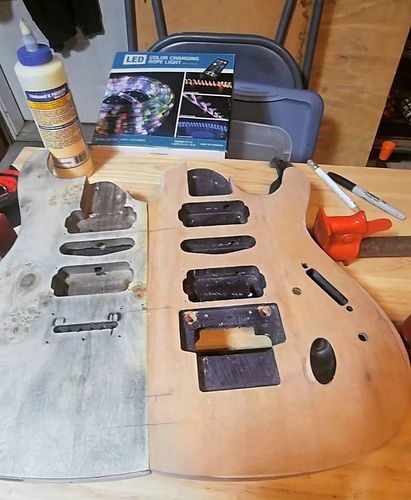 Making some solid progress on my guitar build project from my community channel point goal. So far stripped electronics and p...