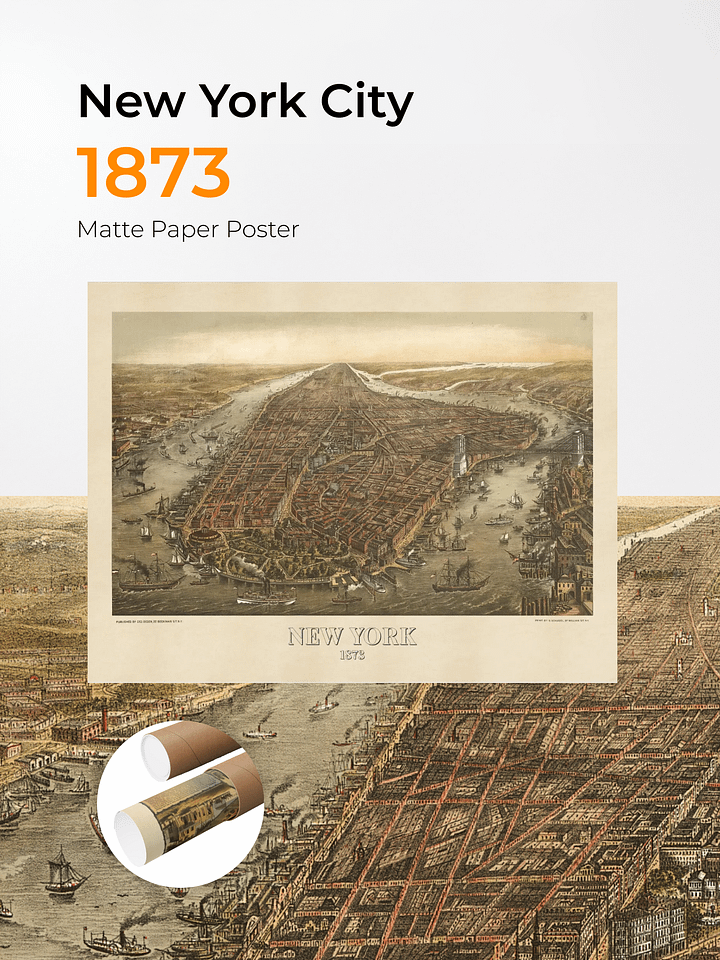 New York City 1873 Poster Print – Hand-Drawn Historic Map Print (Unframed) product image (1)