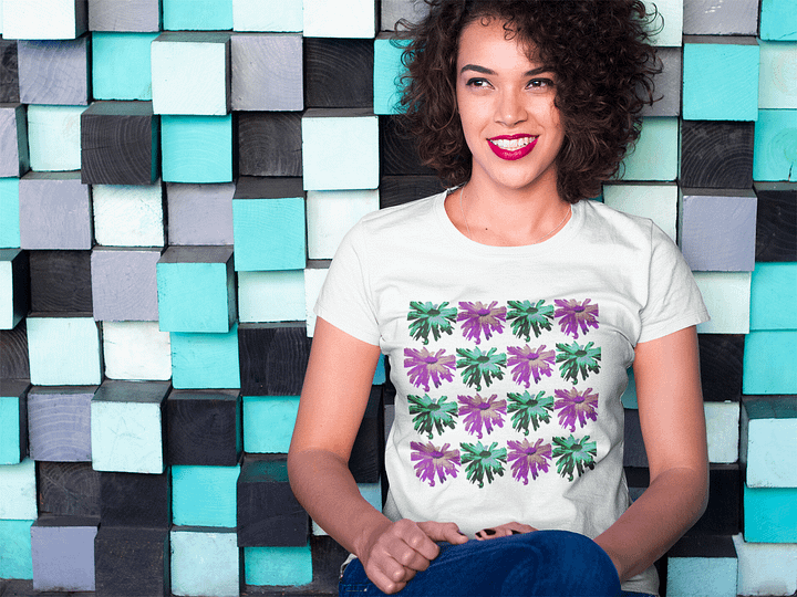 Abstract Green and Hibiscus Daises Ladies T Shirt product image (1)