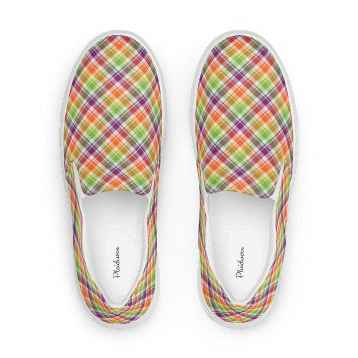 Purple, Orange, and Lime Green Plaid Women's Slip-On Shoes product image (1)