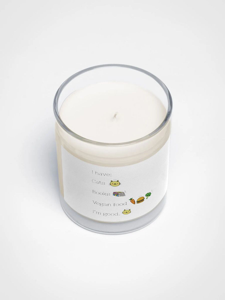 “Cats, Books, and Vegan Food” Soy Wax Glass Jar Candle product image (3)