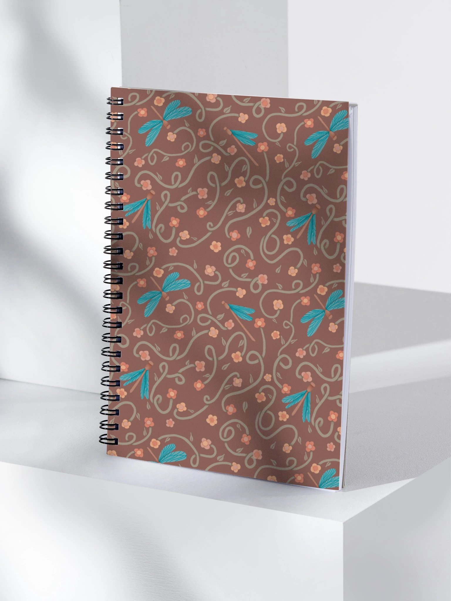 Spiral notebook with dragonfly and floral pattern. Artistic nature inspired design product image (4)