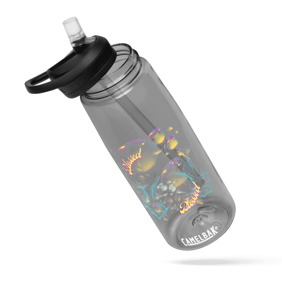 Camelbak water bottelvwith beautiful swirly blue water splash and drops design featuring “Blessed’ product image (6)