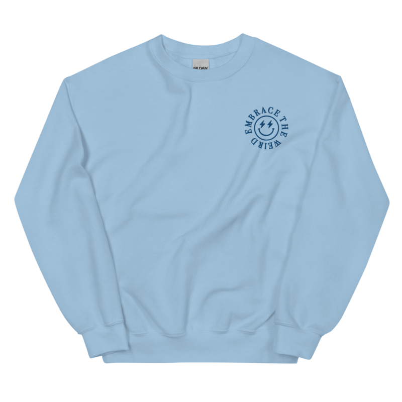 'Embrace The Weird' Crewneck - Light Blue with Royal Embroidery product image (1)