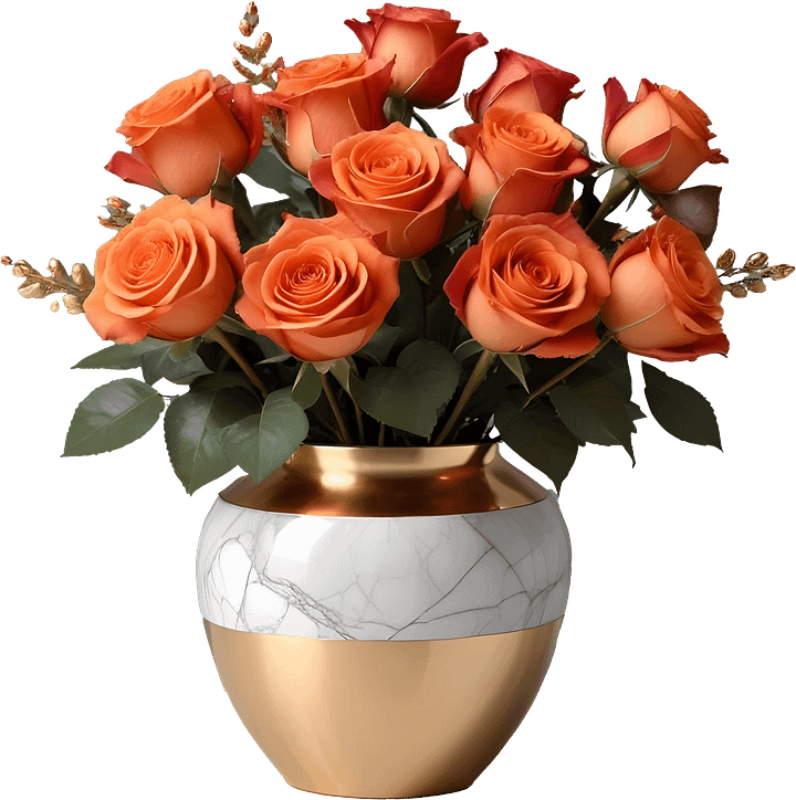 Romantic Elegance – Gold Marble Rose Vase PNG product image (1)