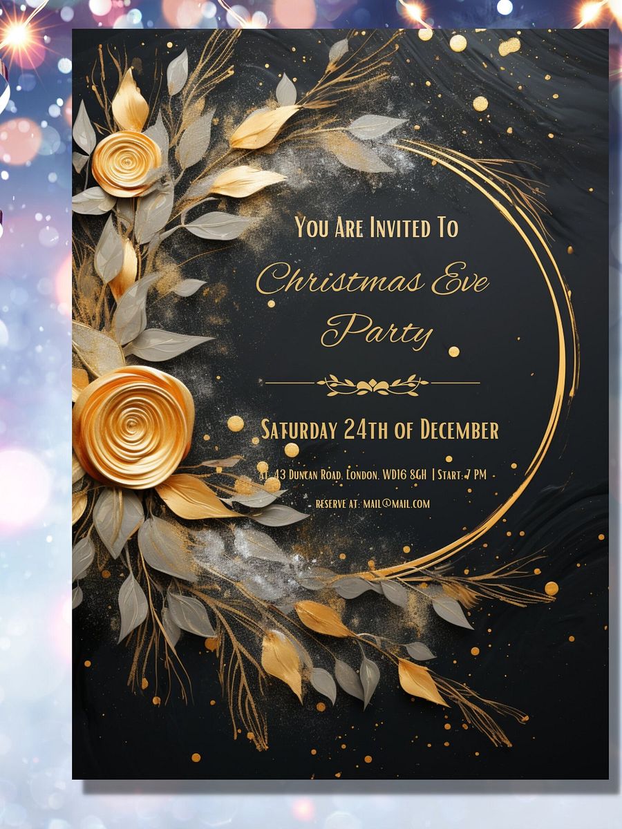 Gold Rose 3D Christmas Eve Party Invitation | Editable in Canva | Christmas Party Printable | Holiday Invitation Template | Link to Canva product image (5)