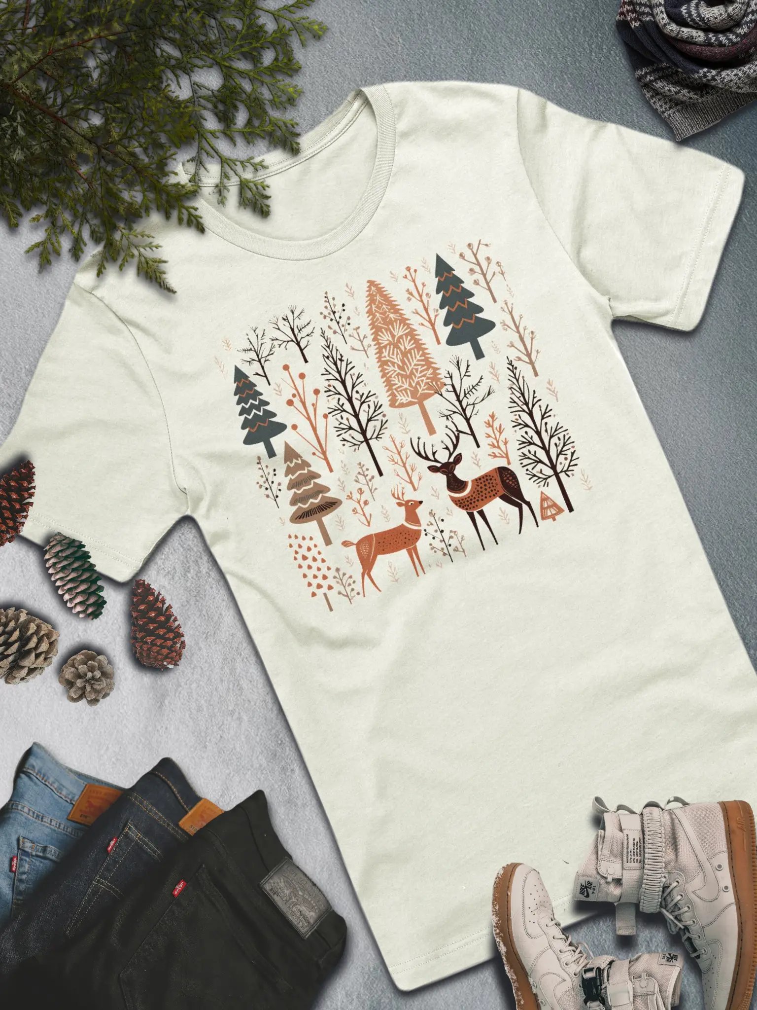 Forest Deer T-Shirt – Artistic Nature-Inspired Winter Fashion product image (4)