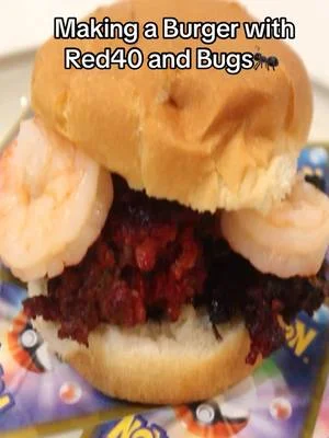 Making a burger with fake meat and red 40…yes… I actually ate it. #bugs #foodchallenge #santacruz #cookingtiktok 