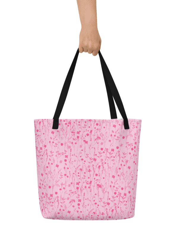 Pink Flower Summer Tote Bag with Inside Pocket for Beach & Shopping product image (4)