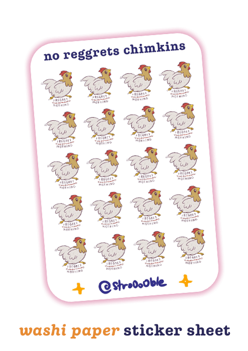 washi sticker sheet : no reggrets chimkins product image (3)