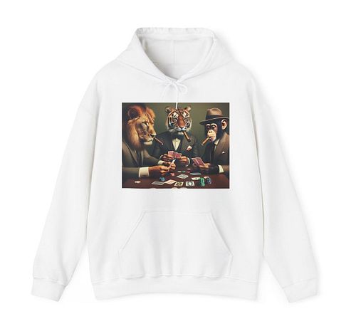 Thick white hoodie, with a cool animal design. Warm and stylish.