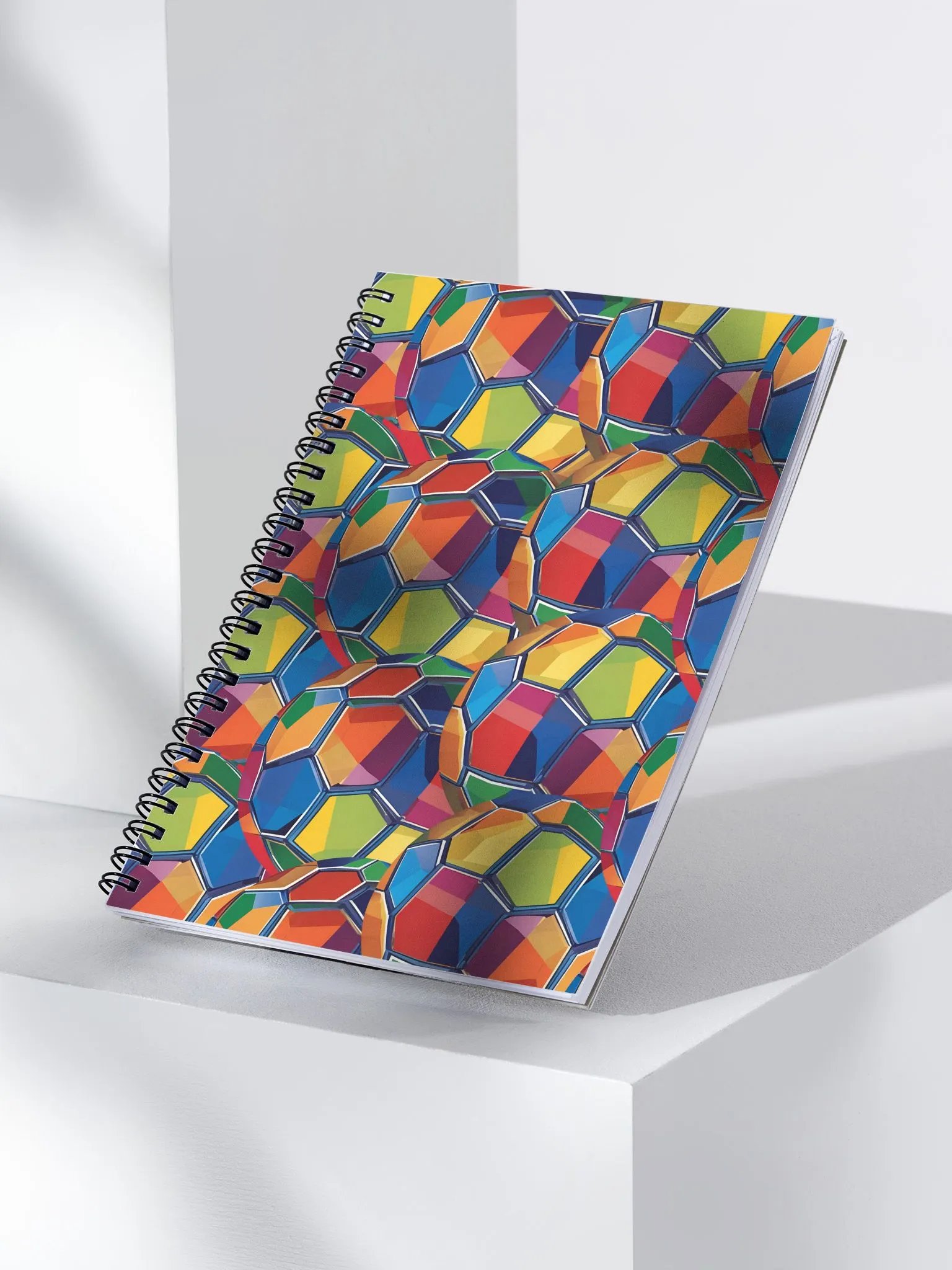Geometric Multi-colored Patterned Soccer Balls Spiral Notebook product image (3)