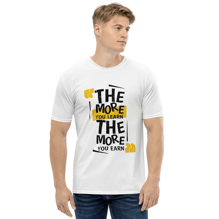 Man Crew Neck T-Shirt All-Over Print Learn-Earn Slogan Black product image (1)