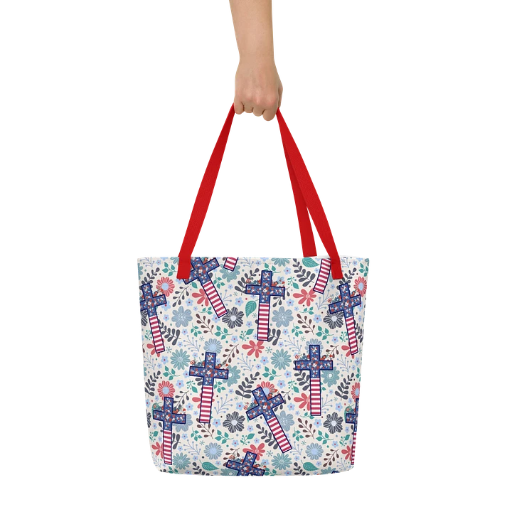 Floral Patriotic Cross Patterned Tote Bag product image (2)