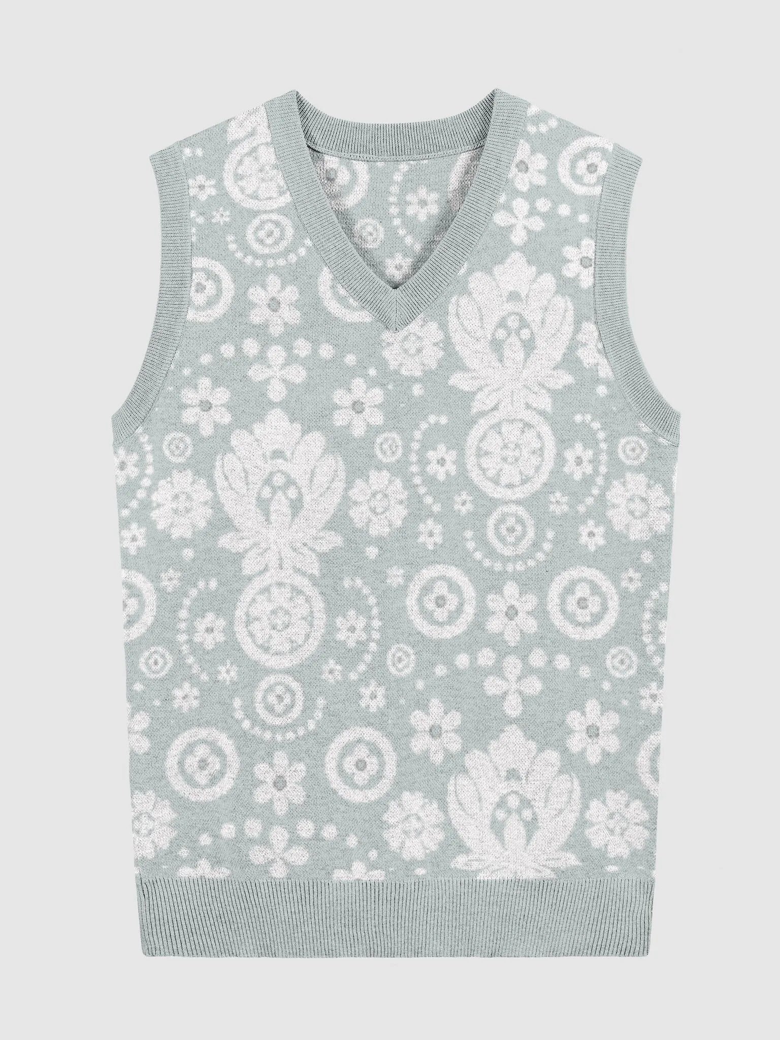 Sage Green Floral Lace Print Knitted Vest product image (1)