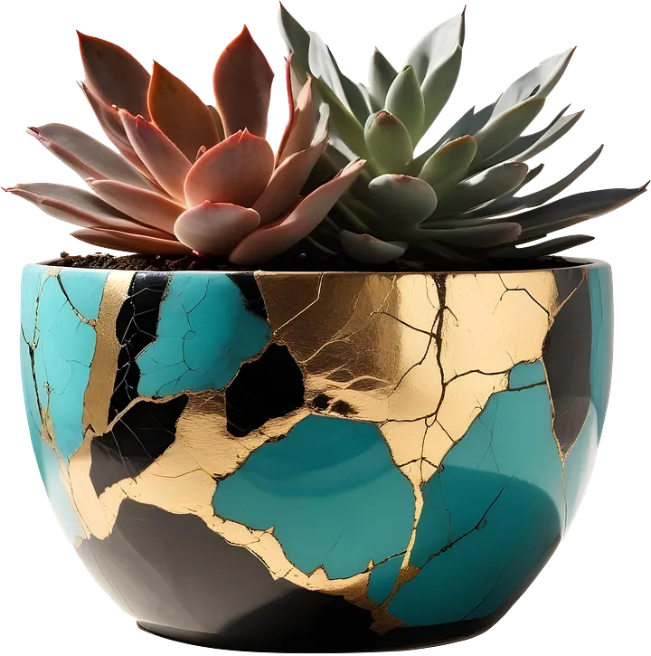 Kintsugi Radiance – Planter with Succulents PNG product image (1)