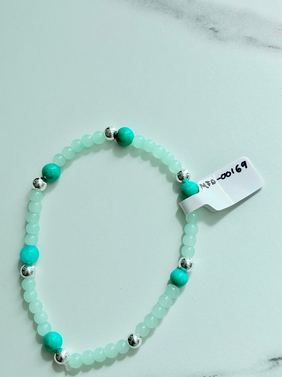 Handmade 8" Turquoise Bead Stretch Bracelet | Coastal Charm Jewelry by Monique Faella Designs™ | MFD-00169 product image (6)