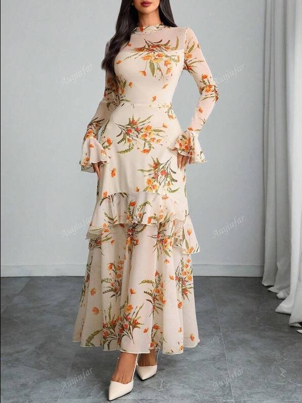 ADLEST Women's Gothic Elegant Mesh Splicing Dress – Colorful