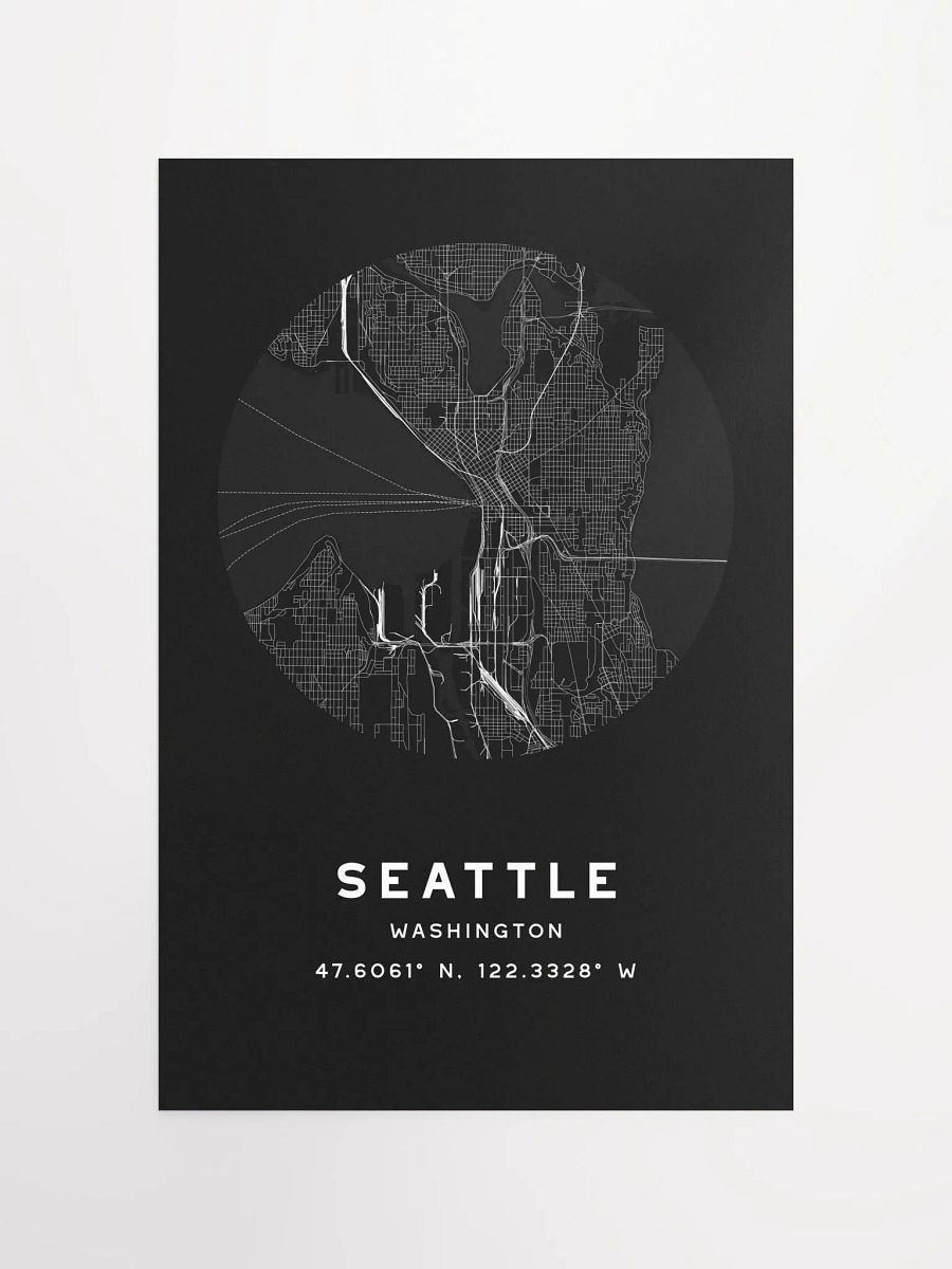 Seattle Street Map Poster – Black Minimalist Circular City Art product image (10)