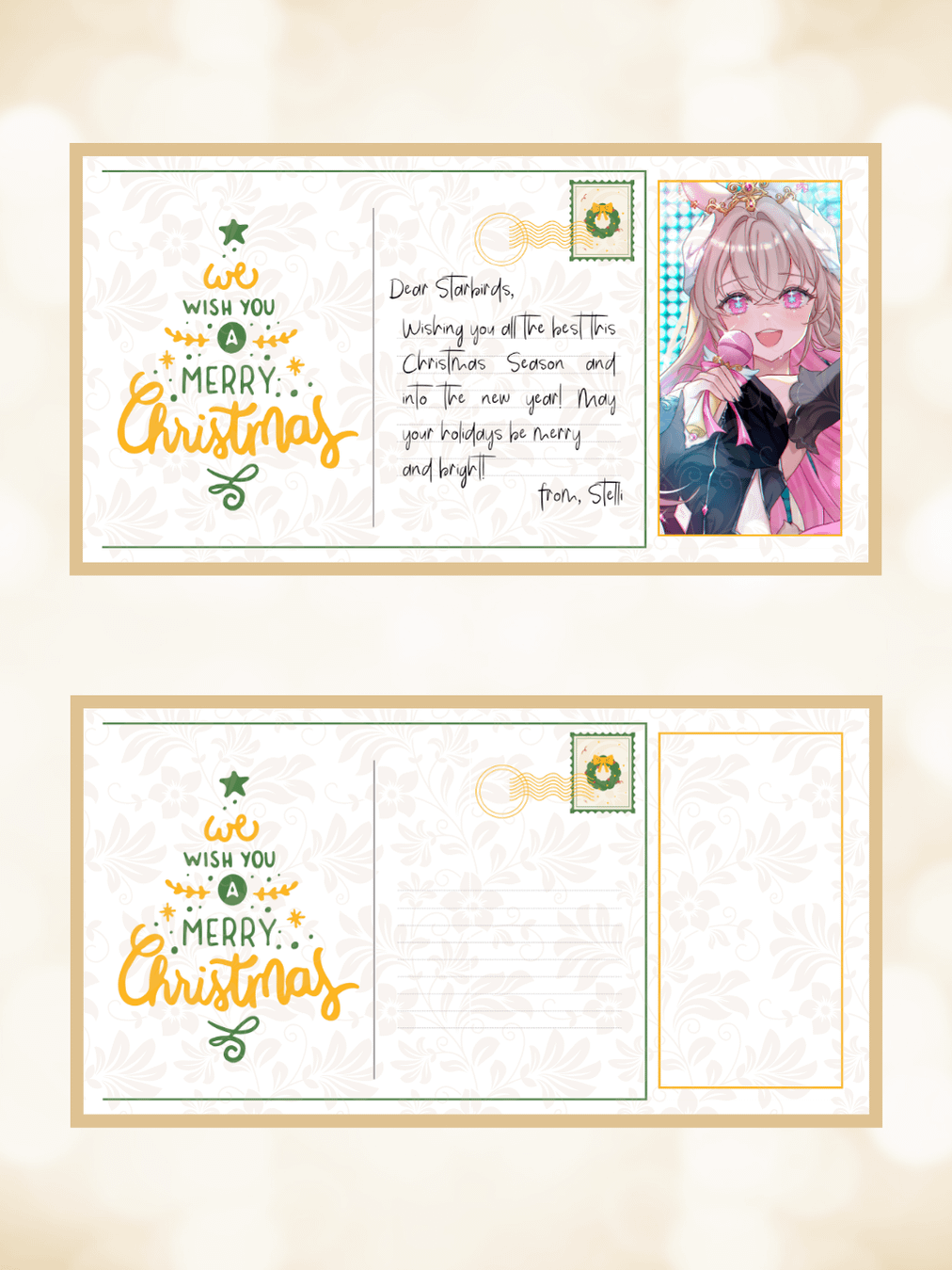 gold & green christmas postcard product image (1)