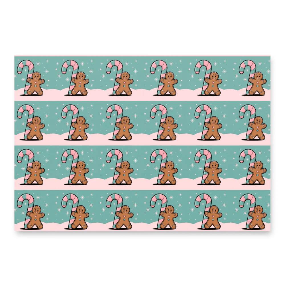 Festive Candy Cane and Gingerbread Man Wrapping Paper Set product image (1)
