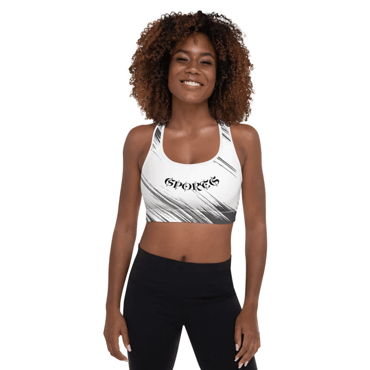 Black and white abstract style with Sports Quoted-All-Over Print Padded Sports Bra. product image (1)