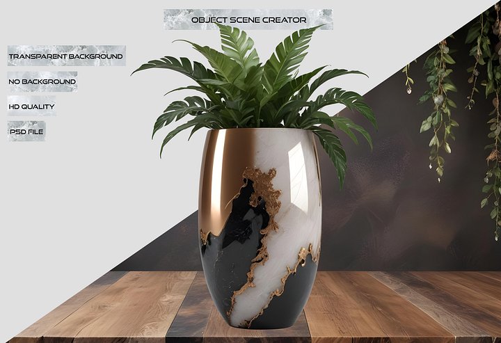 Celestial Aurum – Luxury vase with greenery decor PNG product image (2)